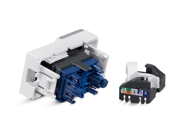 Cabeus KJ-RJ45-Cat.6-180T-FP-L-22,5 Keystone Jack RJ-45(8P8C), 180 градусов, категория 6, безинструментный монтаж, вставка Mosaic (арт.076561)