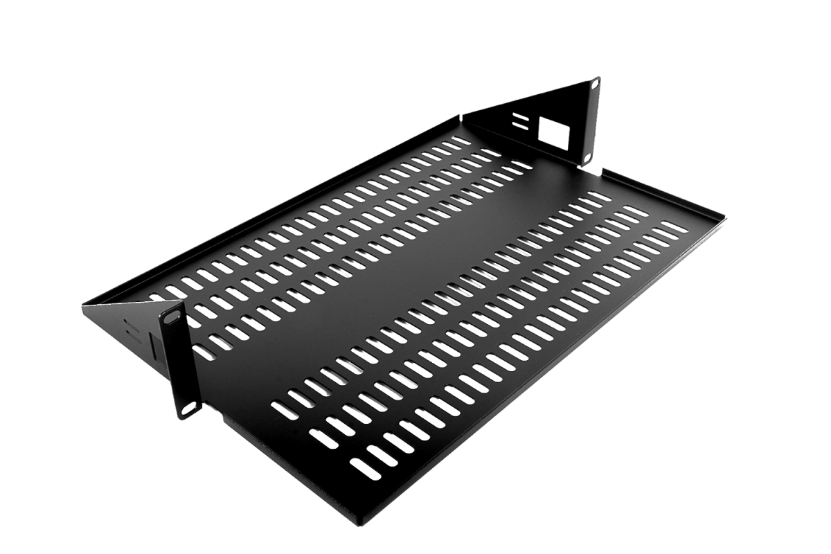 ЦМО МС-30.2-9005 Полка для стойки перфорированная консольная 2U с центральным креплением, глубина 300 мм, цвет черный, МС-30.2-9005