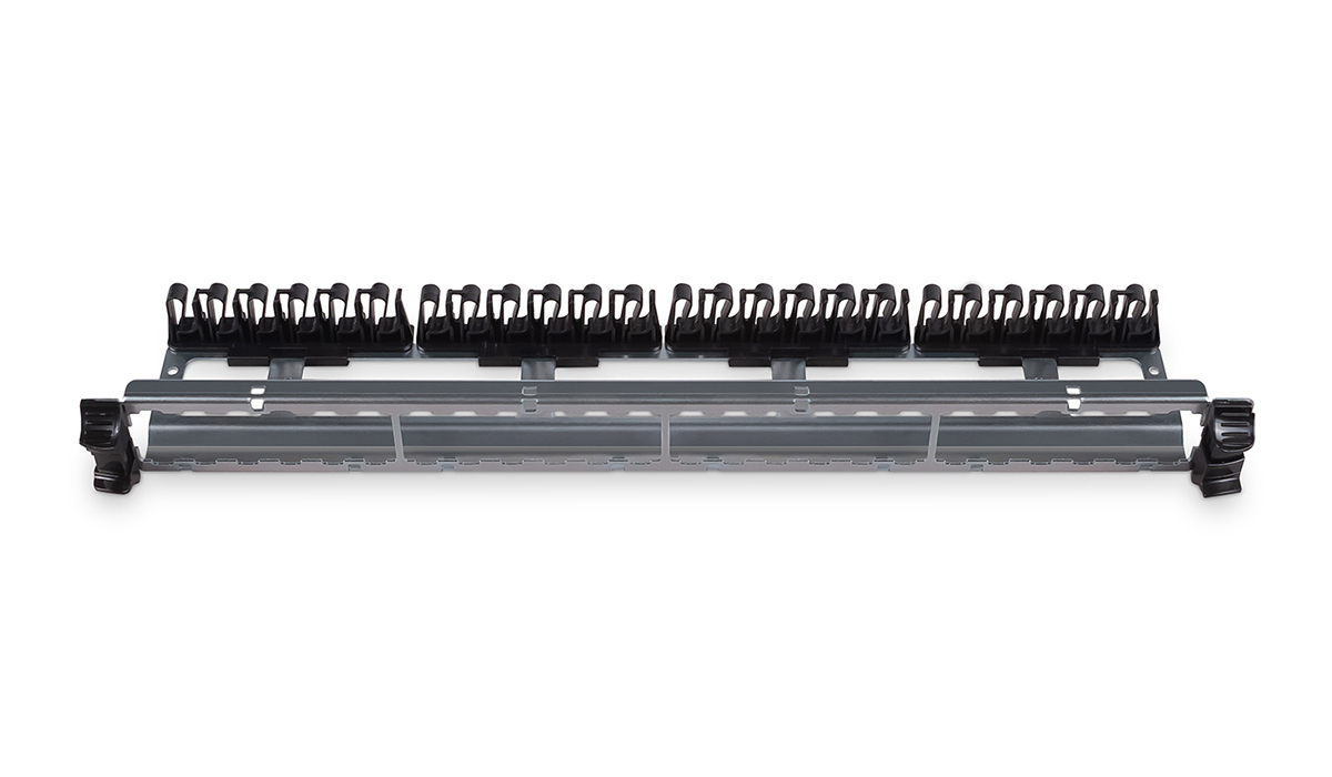 Cabeus PL-24-KJ-RJ45-Cat.6a-180T Патч-панель 19" (1U), 24 порта RJ-45, категория 6a, с задним кабельным организатором, безинструментный монтаж
