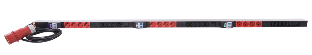 Верт блок розеток Rem-3×32, 3×32A, 6 авт, инд, 12S, 18C13, 3C19, 1820мм, шнур 3м IEC309, R-3x32-12S-18C13-3C19-A-I-1820-3-3PN