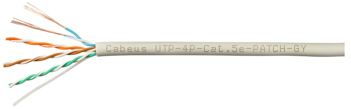 Cabeus UTP-4P-Cat.5e-PATCH-GY Кабель витая пара UTP (U/UTP), категория 5e, 4 пары, 7x0.20мм (24 AWG), многожильный (patсh), серый (305 м)