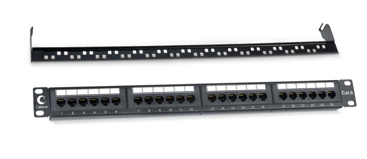 Cabeus PL-24-Cat.6-Dual IDC Патч-панель 19" (1U), 24 порта RJ-45, категория 6, Dual IDC, с задним кабельным организатором