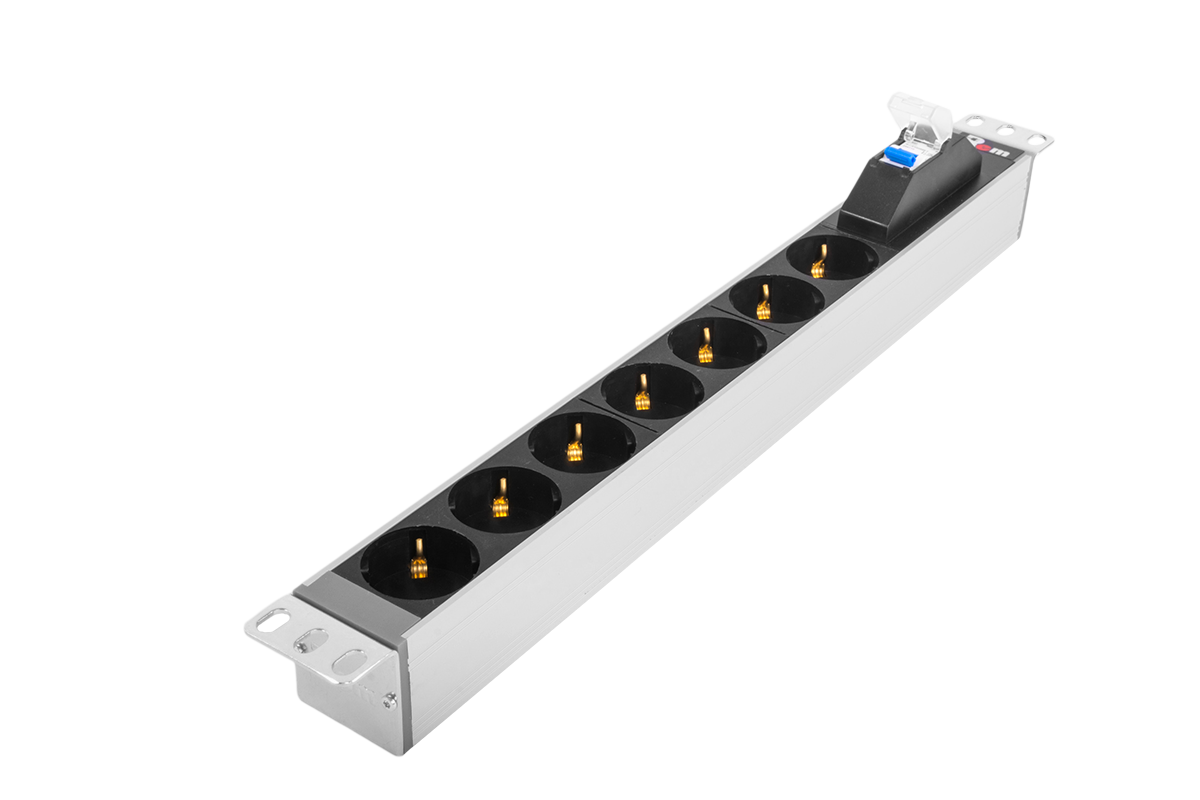 Блок силовых розеток Rem Rem-16, Shuko х 7, вход колодка, 45х484х45 мм (ВхШхГ), 16А, автомат, без шнура
