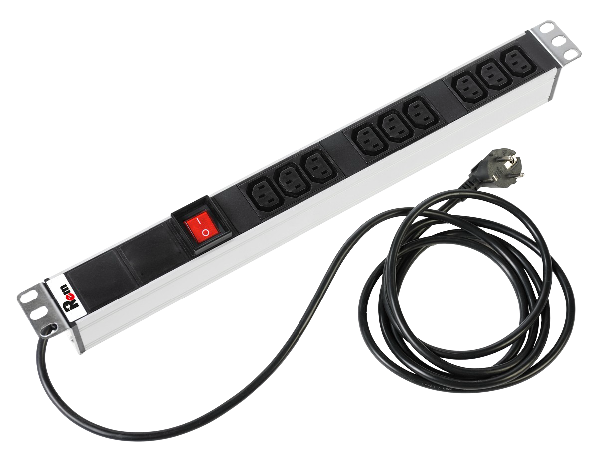 ЦМО R-16-9C13-V-440-1.8 Блок розеток Rem-16 с выкл., 9 IEC 60320 C13, 16A, алюм., 19", шнур 1,8 м., R-16-9C13-V-440-1.8