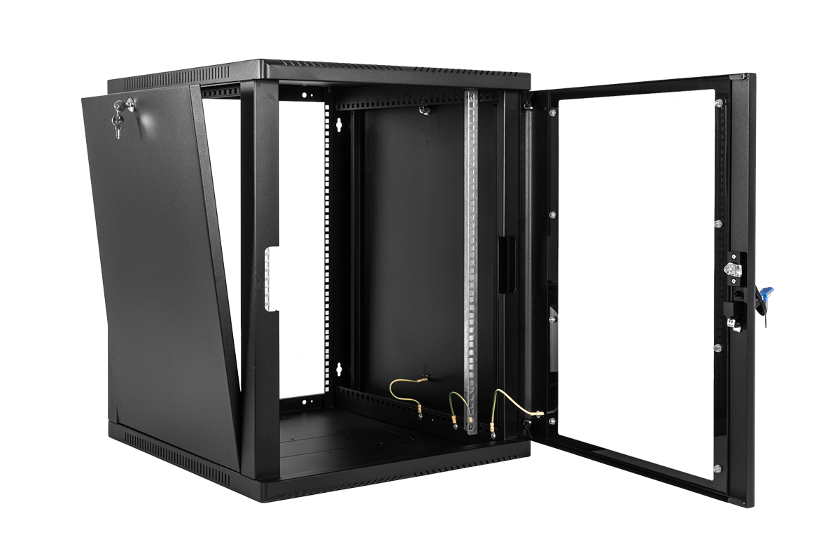 Шкаф телекоммуникационный настенный сварной 15U (600 × 660) съёмные стенки, дверь стекло, чёрный, ШРН-15.650-9005