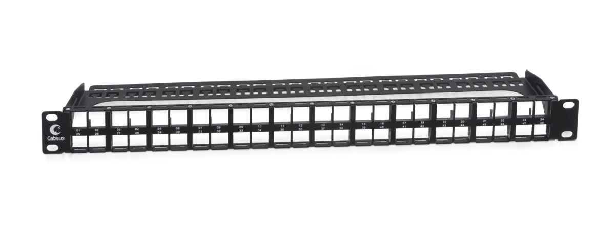 Cabeus PLBHD-48-1U Модульная патч-панель высокой плотности 19" (1U), 48 портов, для неэкранированных модулей, с задним кабельным организатором (без модулей)