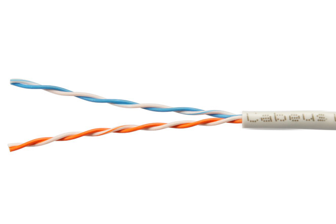 Cabeus UTP-2P-Cat.5e-SOLID-LSZH-GY-50 Кабель витая пара UTP (U/UTP), категория 5e, 2 пары (24 AWG), одножильный, серый LSZH, нг(А)-HF, (50 м)