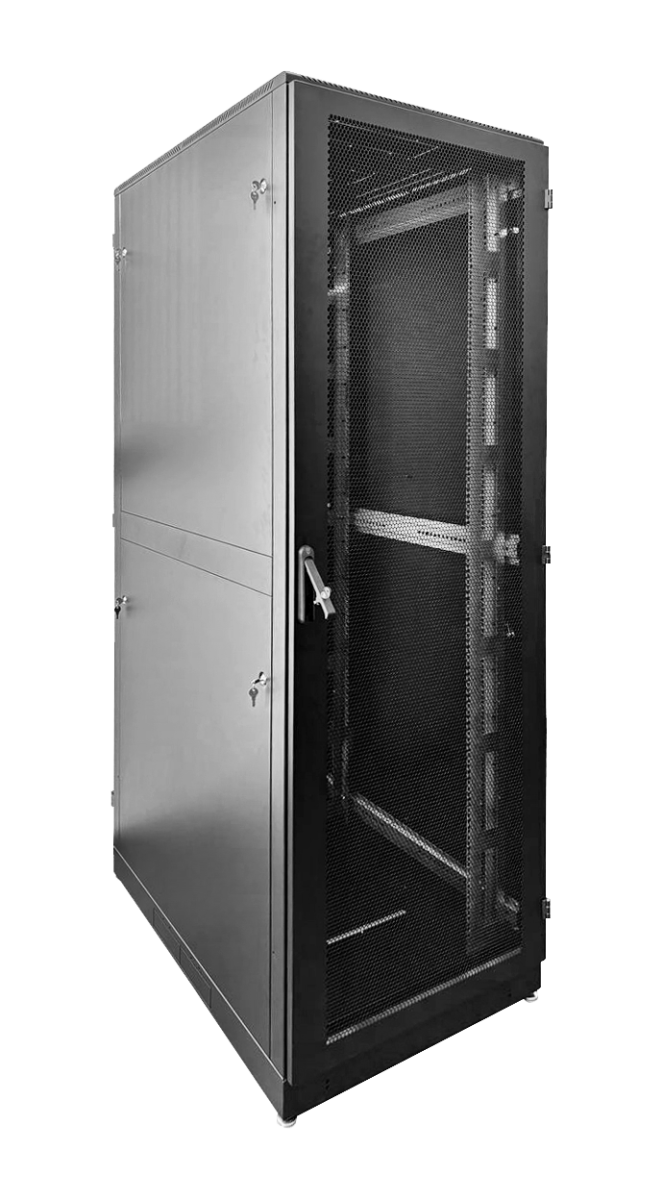 Шкаф серверный напольный 48U (600 × 1200) дверь перфорированная 2 шт., цвет черный, ШТК-М-48.6.12-44АА-9005