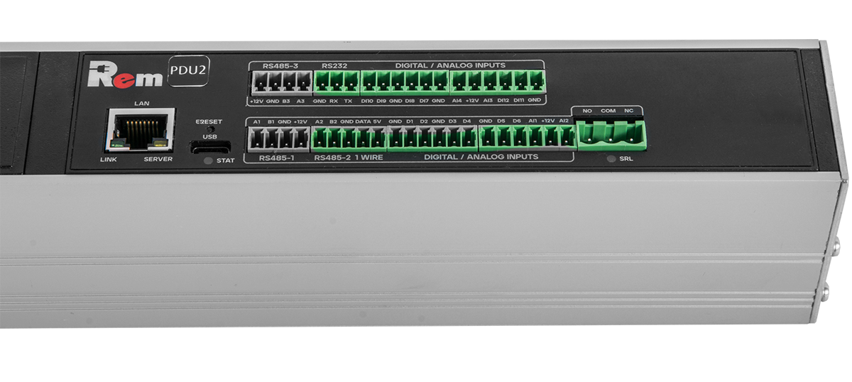 БРП (PDU) Metered Rem Rem-2MC, IEC 60320 С13 х 36, IEC 60320 С19 х 6, 1820х45х60 мм (ВхШхГ), 16А, 3ф, вход IEC 320 309 3PN, шнур 3 м, алюминий, Linux