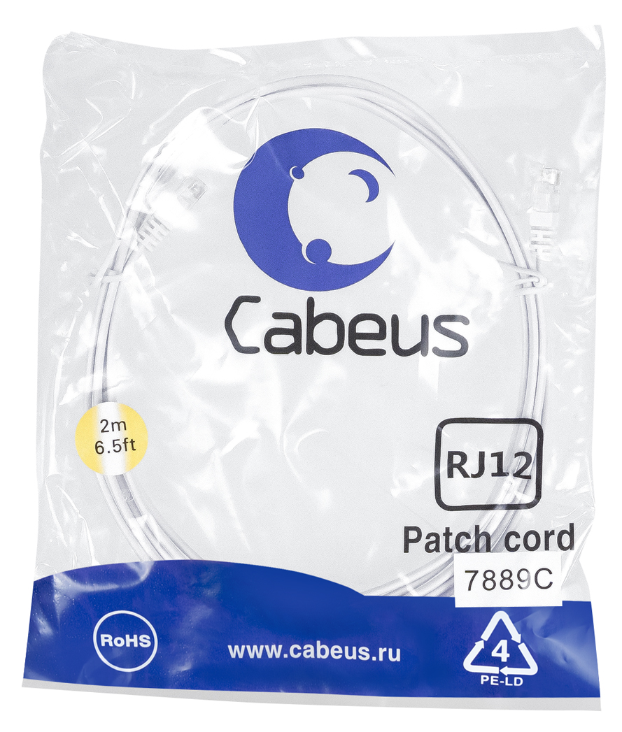 Cabeus PC-TEL-RJ12-2m Патч-корд 6p4c телефонный, 2 м, белый