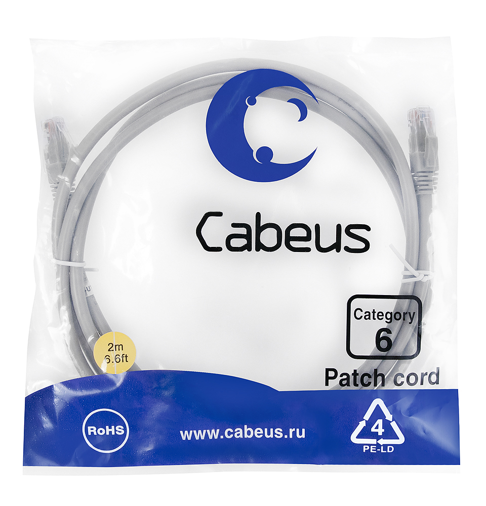 Cabeus PC-UTP-RJ45-Cat.6-2m Патч-корд UTP, категория 6, 2 м, неэкранированный, серый