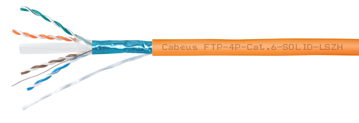 Cabeus FTP-4P-Cat.6-SOLID-LSZH-50 Кабель витая пара экранированная FTP (F/UTP), категория 6, 4 пары (23 AWG), одножильный, LSZH, нг(А)-HF, (50 м)