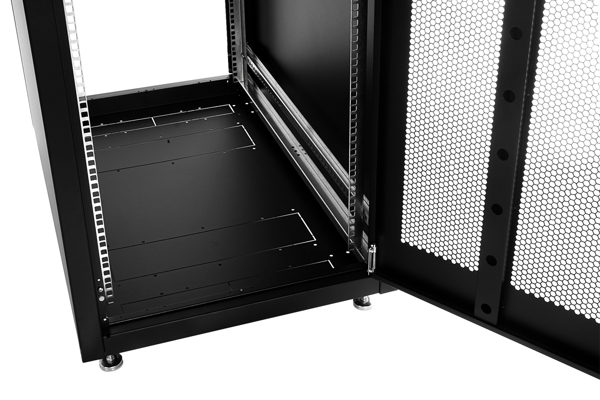 Шкаф телекоммуникационный напольный ЭКОНОМ 42U (800 × 1000) дверь перфорированная 2 шт., цвет черный, ШТК-Э-42.8.10-44АА-9005