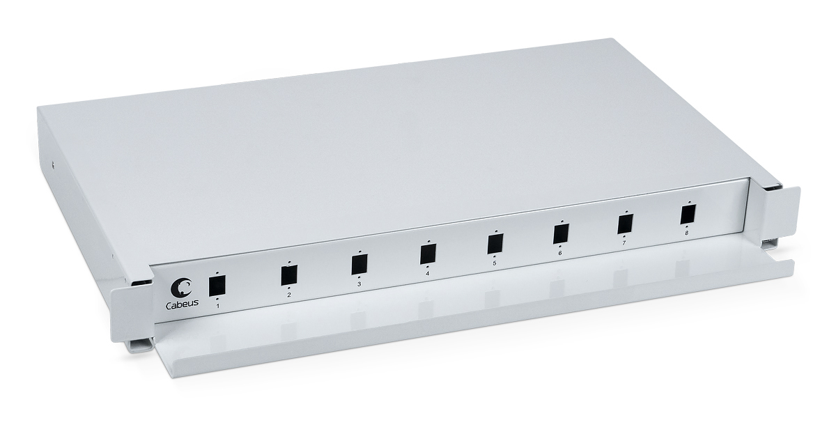 Cabeus ODF-19-8-SC Кросс бокс оптический 19" на 8 SC (LC duplex) со сплайс пластиной, выдвижной (без пигтейлов и проходных адаптеров)