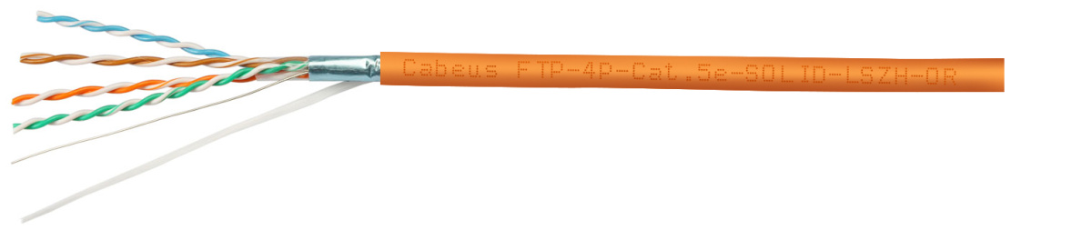 Cabeus FTP-4P-Cat.5e-SOLID-LSZH-25 Кабель витая пара экранированная FTP (F/UTP), категория 5e, 4 пары (24 AWG), одножильный, экран - фольга, LSZH, нг(А)-HF, оранжевый, (25 м)