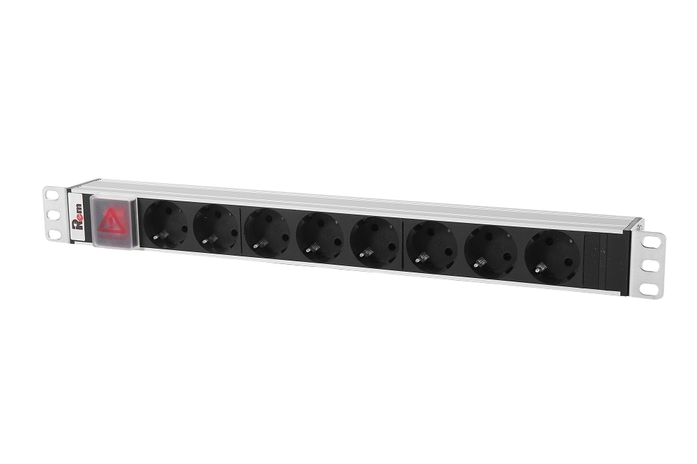 ЦМО R-10-8S-V-440-Z Блок розеток Rem-10 без шнура с выкл., 8 Sсhuko, вход IEC 60320 C14, 10A, алюм., 19", R-10-8S-V-440-Z