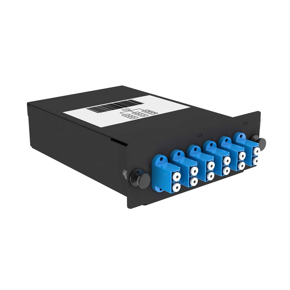 Cabeus FO-9-1x12MPO(m)/А-12xLC/U-А-BK Кассета кроссовая 1 разъем MPO/АPC (male) 9/125, на 12 LC/UPС (6 DLC/UPC),  черный