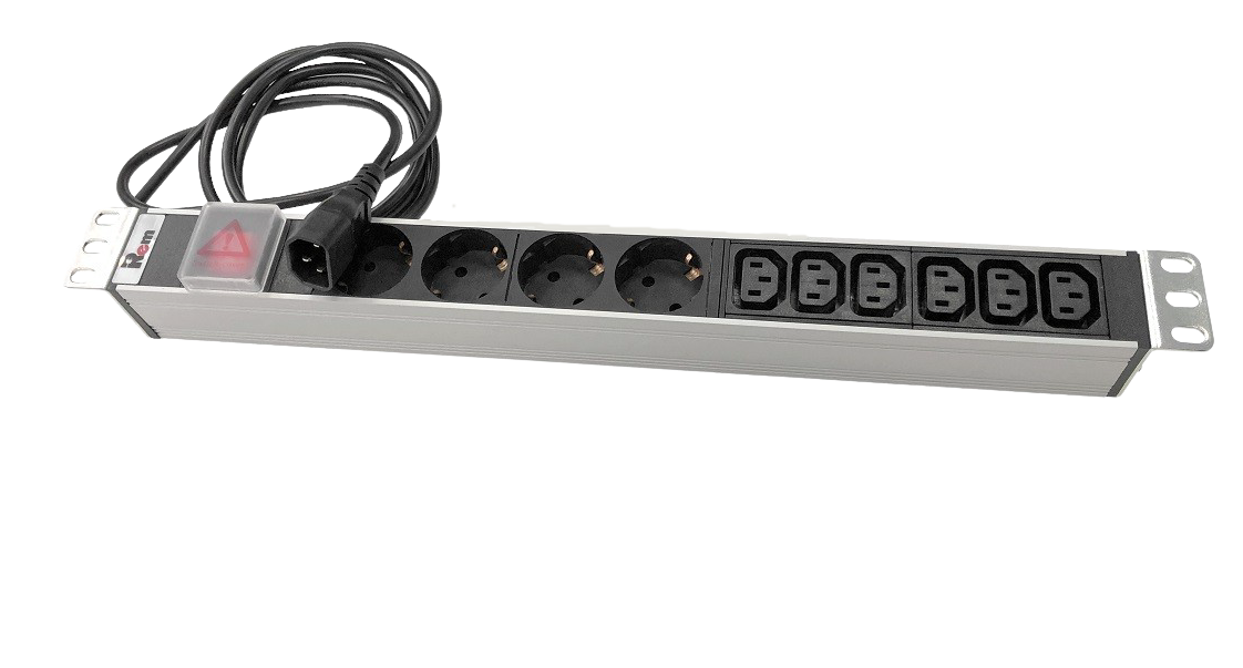 Гор блок розеток Rem-10, 1×10A, выкл, 4S, 6C13, 19", шнур 1,8м C14, R-10-4S-6C13-V-440-1.8