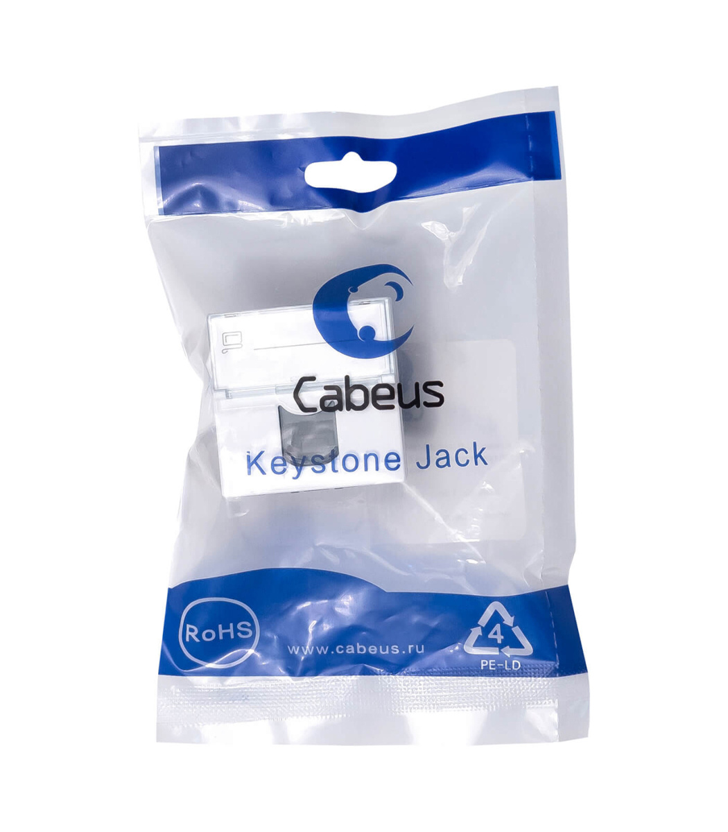 Cabeus KJ-RJ45-Cat.6-180T-FP-L-45 Keystone Jack RJ-45(8P8C), 180 градусов, категория 6, безинструментный монтаж, вставка Mosaic (арт.076564)