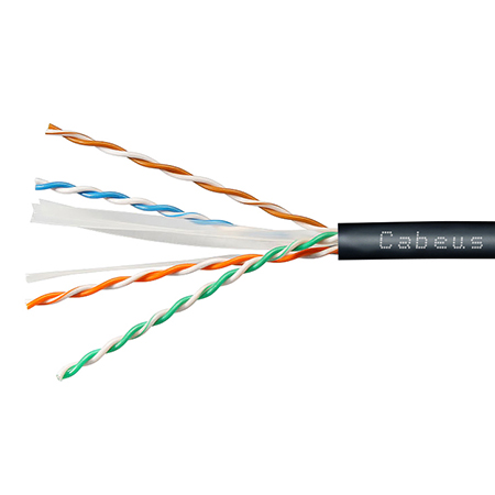 Cabeus UTP-4P-Cat.6-SOLID-OUT-LSZH-UV-20 Кабель витая пара UTP (U/UTP), категория 6, 4 пары (23 AWG), одножильный, для внутренней и внешней прокладки (+75 C - -40), LSZH-UV (20 м)
