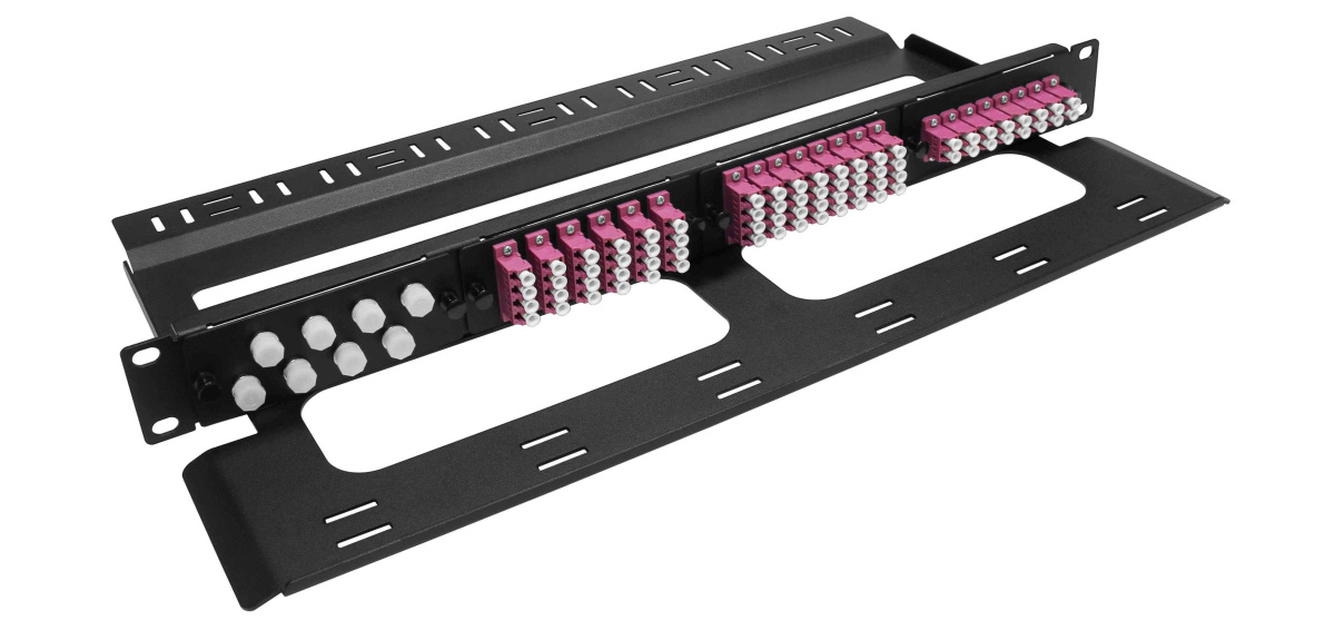 Cabeus FO-19-4K-S-1U-BK-T Кроссовая стоечная панель, 19", до 4 кассет/модулей, с полкой и задним кабельным организатором (пустая), черная