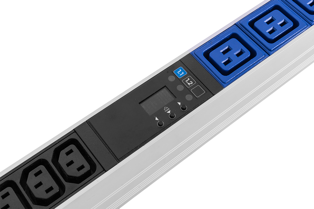 Верт блок розеток Rem-2MC, монит, измер, 1×32А, авт, 36C13, 6C19, 1820мм, шнур 3м IEC309, R-2MC3-32-36C13-6C19-A-MI-1820-3-2P