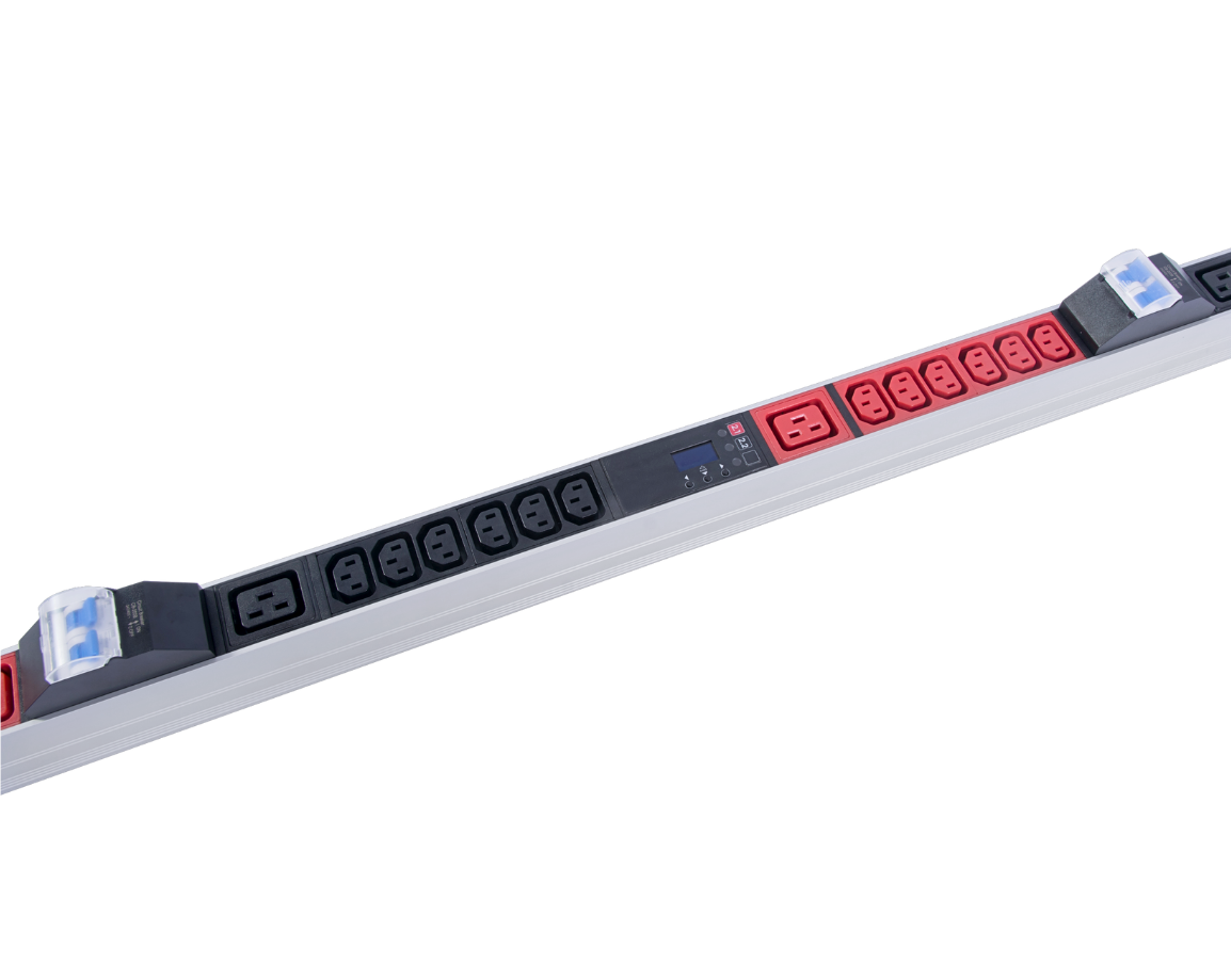 Верт блок розеток Rem-2MC, монит, измер, 3×32A, авт, 36C13, 6C19, 2100мм, шнур 3м IEC309, R-2MC3-3x32-36C13-6C19-A-MI-2100-3-3PN