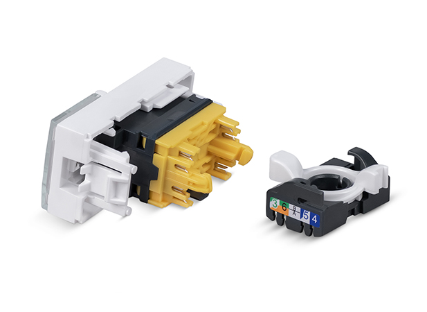 Cabeus KJ-RJ45-Cat.6a-180T-FP-L-22,5 Keystone Jack RJ-45(8P8C), 180 градусов, категория 6a, безинструментный монтаж, вставка Mosaic (арт.076571)