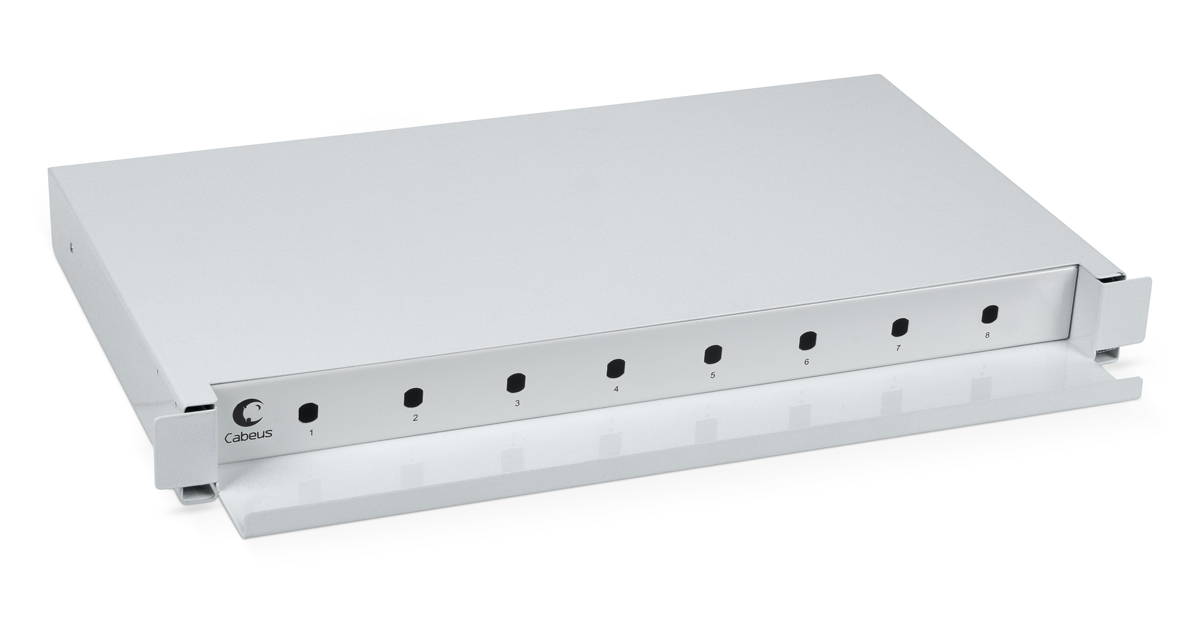 Cabeus ODF-19-8-ST Кросс бокс оптический 19" на 8 ST со сплайс пластиной, выдвижной (без пигтейлов и проходных адаптеров)