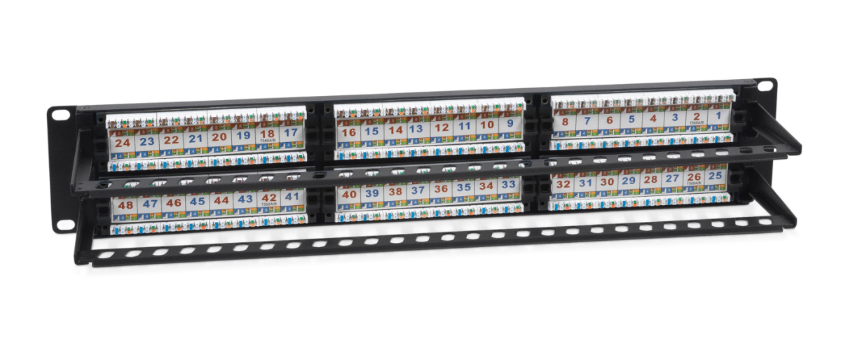 Cabeus PL-48-Cat.6-Dual IDC Патч-панель 19" (2U), 48 портов RJ-45, категория 6, Dual IDC, с задним кабельным организатором