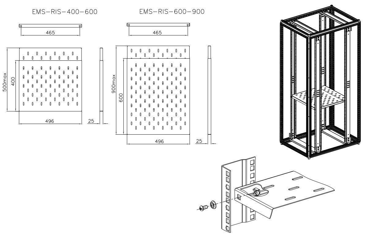 ЦМО EMS-RIS-400-600 Полка приборная раздвижная 19" глубинной 400-600 мм. для шкафов серии EMS глубиной 600-800 мм.