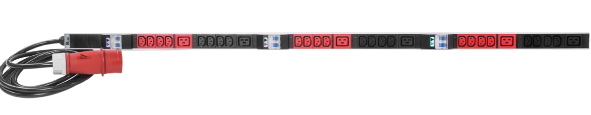 Верт блок розеток Rem-3×32, 3×32A, 6 авт, инд, 24C13, 6C19, 1420мм, шнур 3м IEC309, R-3x32-24C13-6C19-A-I-1420-3-3PN