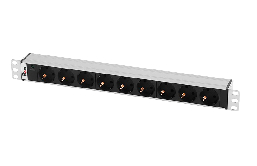 ЦМО R-10-9S-I-440-Z Блок розеток Rem-10 без шнура с инд., 9 Sсhuko, вход IEC 60320 C14, 10A, алюм., 19", R-10-9S-I-440-Z