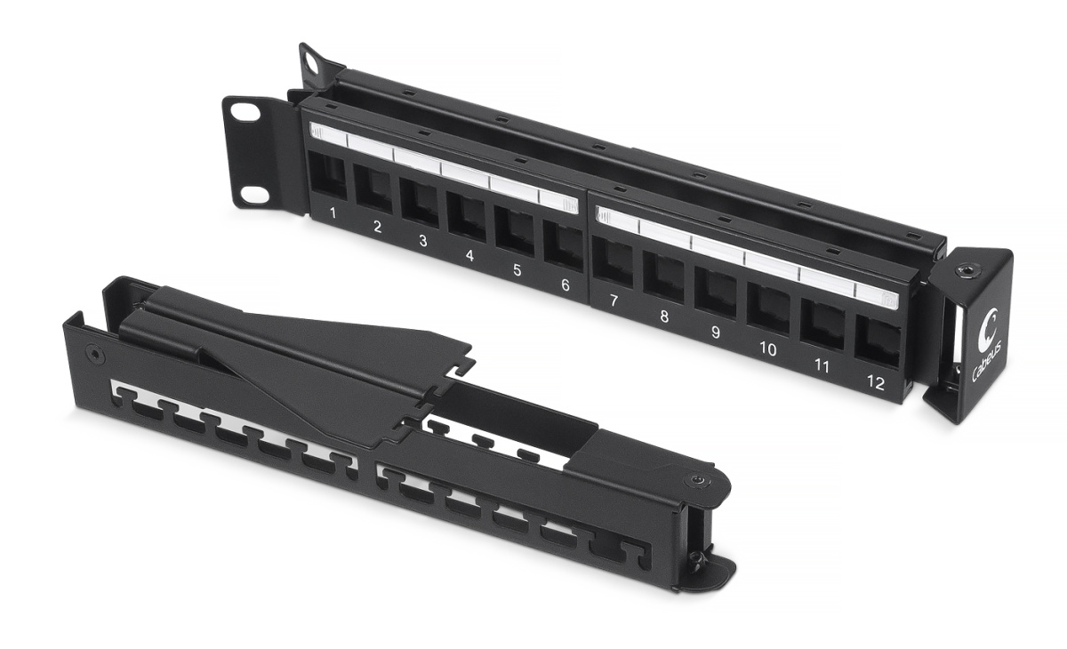 Cabeus PLB-24-CON Угловая модульная патч-панель  19", 24 порта, 1U , для неэкранированных модулей, с задним кабельным организатором (без модулей)