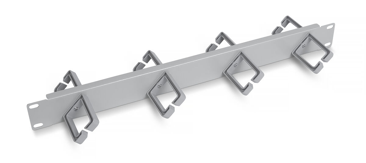 Cabeus JB08-1U-45-GY Кабельный органайзер горизонтальный 19" 1U двухсторонний, 8 пластиковых колец под углом 45 градусов