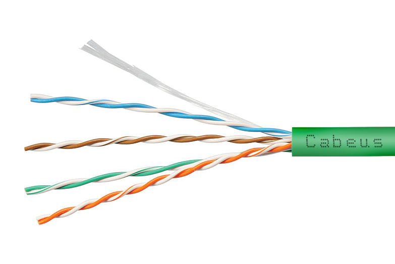 Cabeus UTP-4P-Cat.5e-SOLID-LSZH-GN-25 Кабель витая пара UTP (U/UTP), категория 5e, 4 пары (24 AWG), одножильный, зеленый, LSZH, нг(А)-HF (25 м)