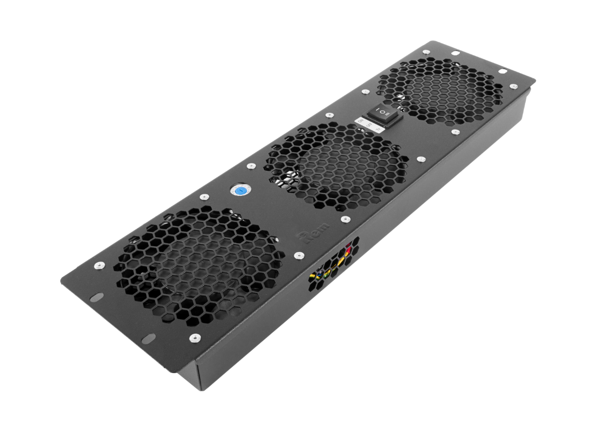 Модуль вентиляторный, 3 вентилятора с терморегулятором 3U, чёрный, R-FAN-3T-3U-9005