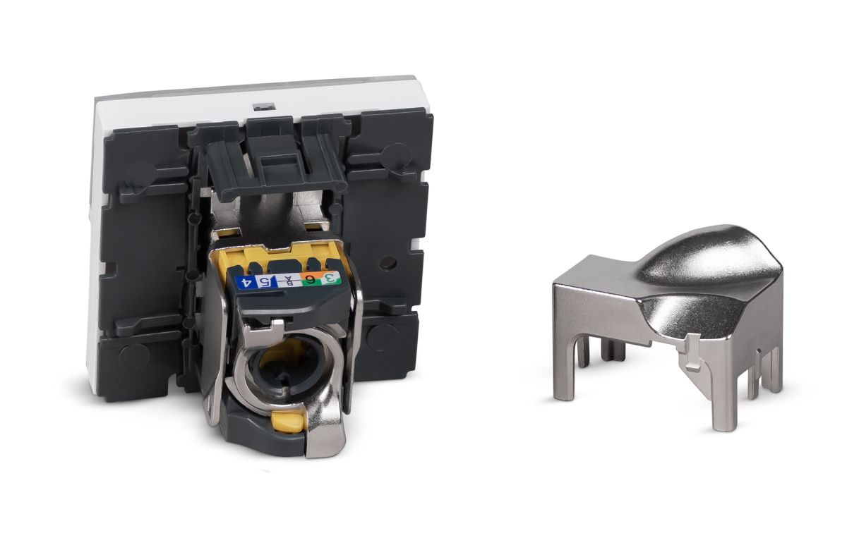 Cabeus KJ-RJ45-Cat.6a-SH-180T-FP-L-45 Keystone Jack RJ-45(8P8C), 180 градусов, категория 6a, экранированная, безинструментный монтаж, вставка Mosaic (арт.076576)