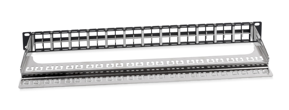Cabeus PLBHD-48-SH-1U Модульная патч-панель высокой плотности 19" (1U), 48 портов, для экранированных модулей, с задним кабельным организатором (без модулей)