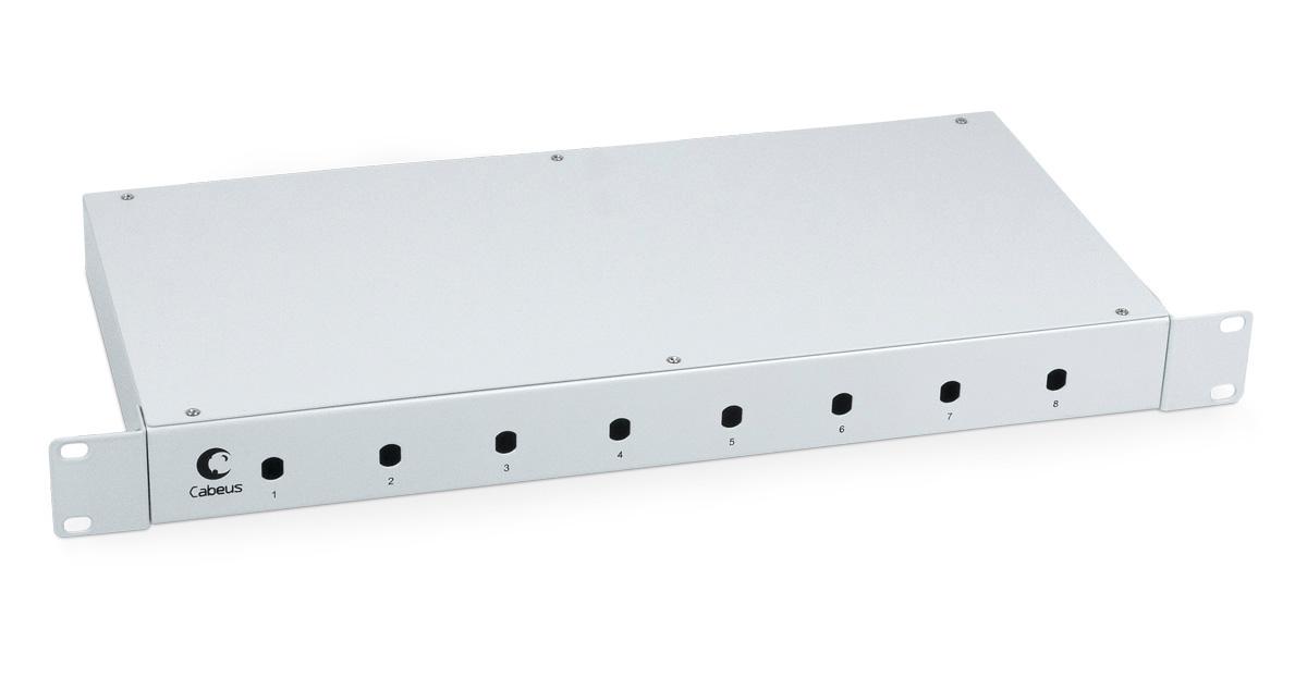 Cabeus FO-19-8ST Кросс бокс оптический 19" на 8 ST(FC) со сплайс пластиной и КДЗС (без пигтейлов и проходных адаптеров)