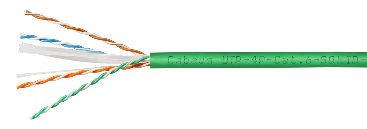 Cabeus UTP-4P-Cat.6-SOLID-LSLTx-GN-50 Кабель витая пара UTP (U/UTP), категория 6, 4 пары (23 AWG), одножильный, нг(А)-LSLTx, зеленый (50 м)