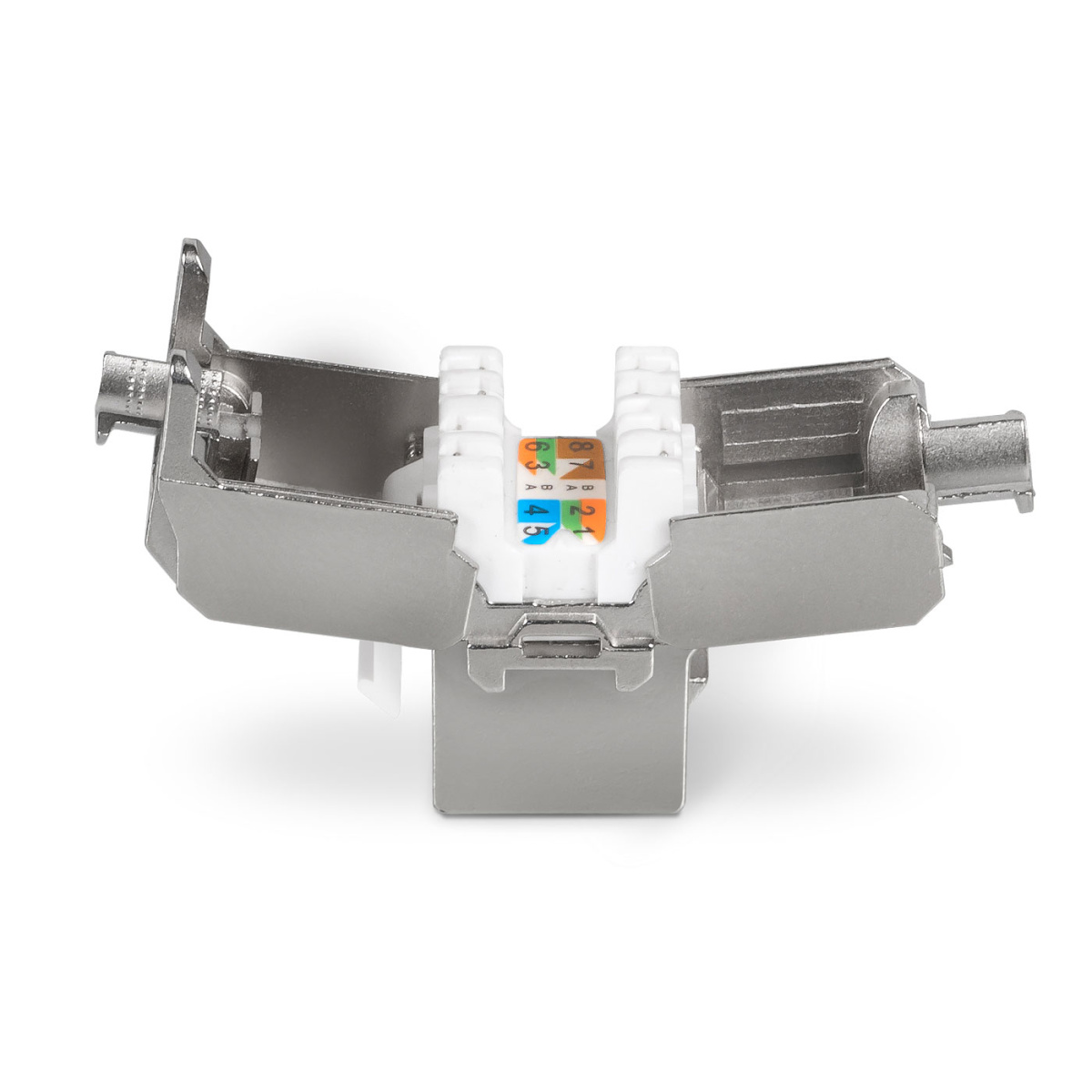 Cabeus KJ-RJ45-Cat.6A-SH-180-Toolless Вставка Keystone Jack RJ-45(8P8C), 180 градусов, категория 6A, полный экран, без инструмента Toolless, белая