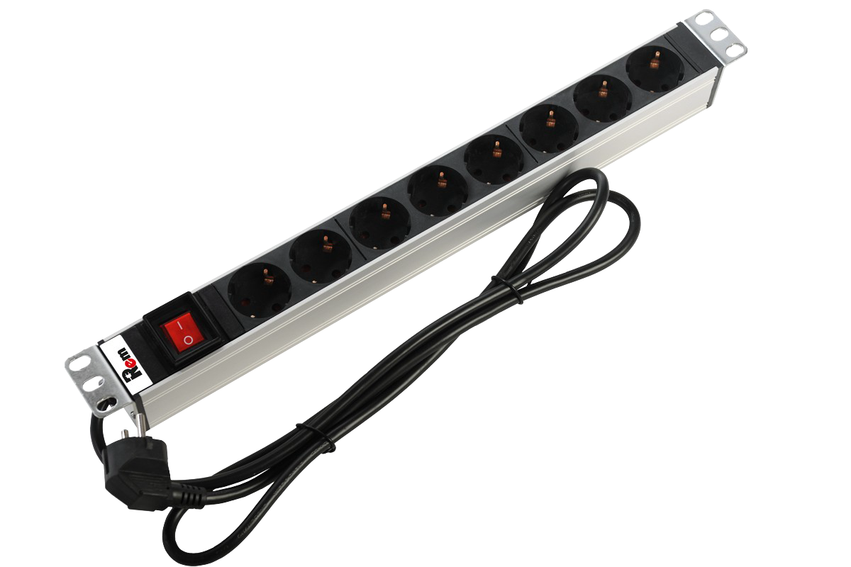 ЦМО R-16-8S-V-440-3 Блок розеток Rem-16 с выкл., 8 Schuko, 16A, алюм., 19", шнур 3 м. R-16-8S-V-440-3