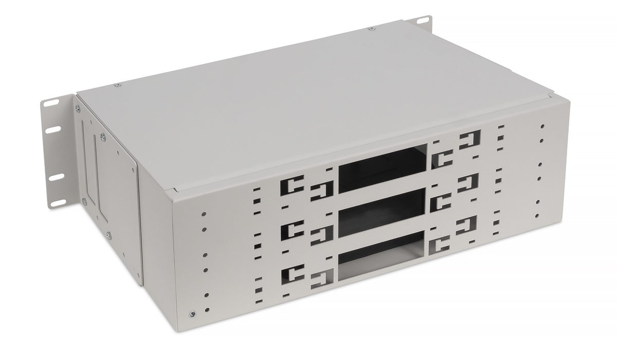 Cabeus FO-CS-19-12FP-GY Кросс бокс оптический 19" 3U на 12 адаптерных панелей, цвет серый