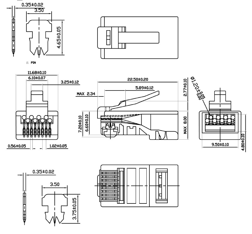 Cabeus 8P8C-C6(1.20)-FC Коннектор RJ-45 быстрой установки под витую пару, категория 6 , универсальный (для одножильного и многожильного кабеля) для проводников с толщиной по изоляции до 1,20 мм
