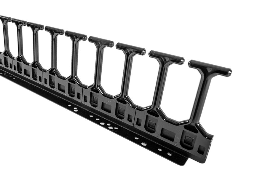 Вертикальный однорядный кабельный органайзер с пластиковыми пальцами для шкафов ШТК-СП-48.6.x,2компл, ВКО-П-24/48U-9005