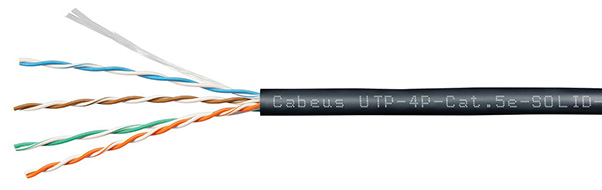 Cabeus UTP-4P-Cat.5e-SOLID-OUT-PE-UV Кабель витая пара UTP (U/UTP), категория 5e, 4 пары (24 AWG), одножильный, для внешней прокладки, PE-UV