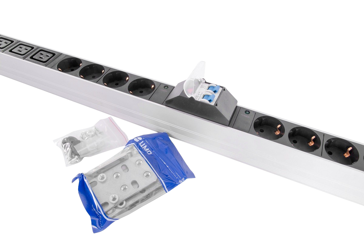 Верт блок розеток Rem-32, 2 контура по 1×16А, авт, амп, 10S, 6C19, 1820мм, колодка, R-32-2x(10S-6C19-A-Am)-1820-K