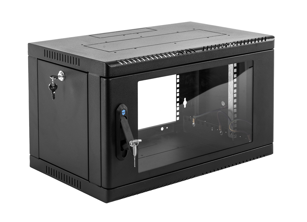 Шкаф телекоммуникационный настенный сварной 6U (600 × 660) съёмные стенки, дверь стекло, чёрный, ШРН-6.650-9005