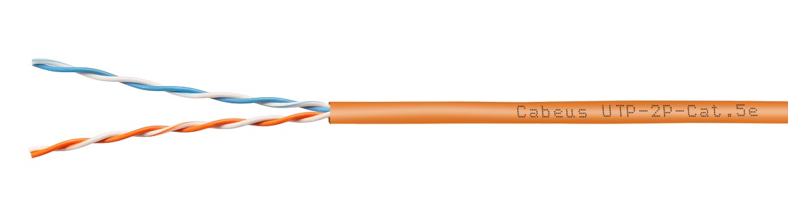 Cabeus UTP-2P-Cat.5e-SOLID-LSZH-OR-500 Кабель витая пара UTP (U/UTP), категория 5e, 2 пары (24 AWG), одножильный, LSZH нг(А)-HF, оранжевый, 500м